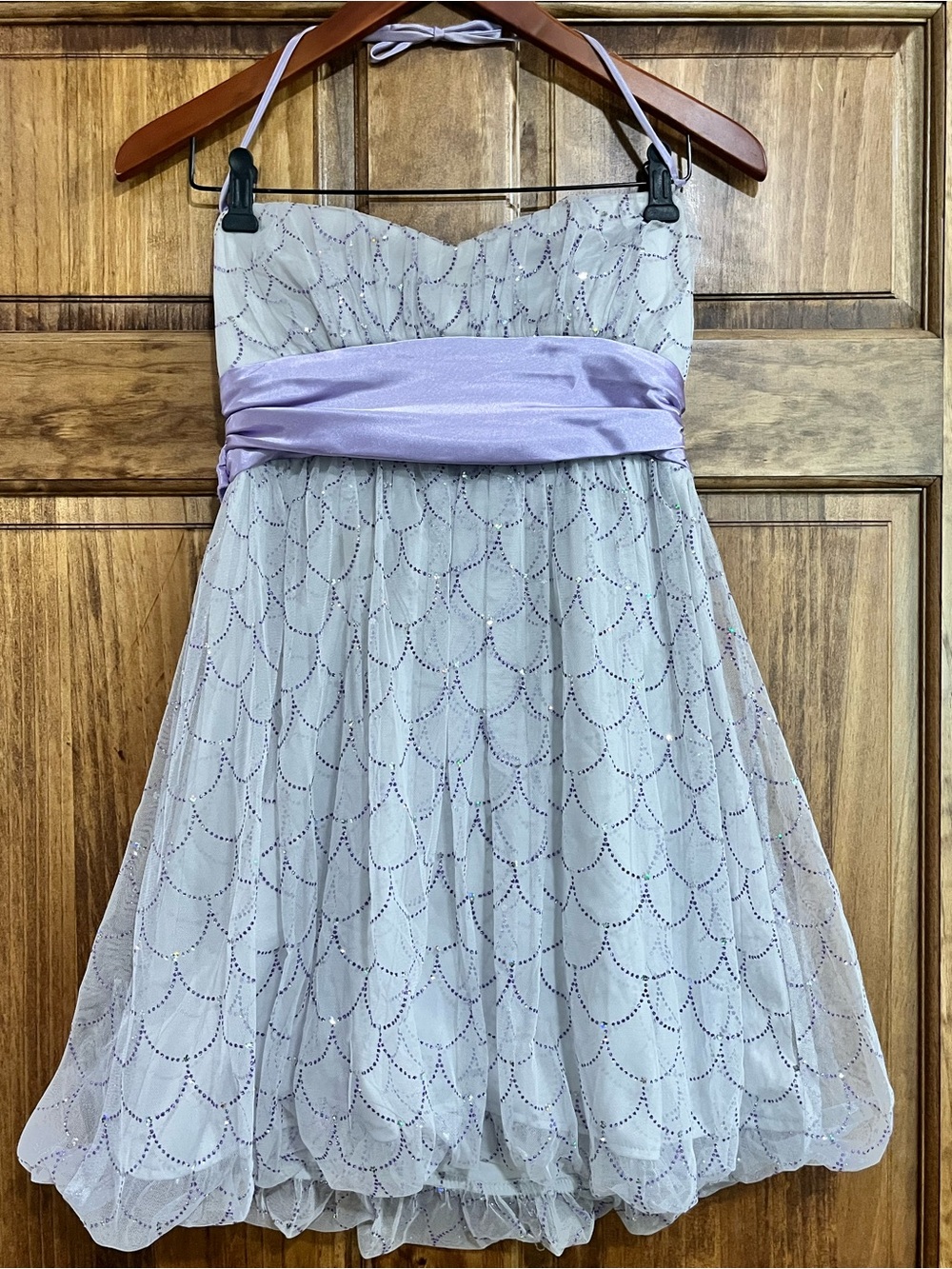 B. Darlin Girls Y2K White Mesh Dress Purple Sequins Fairycore Mermaidecore 11/12